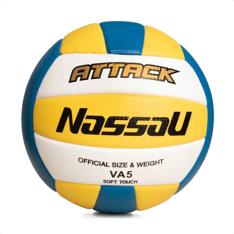 PELOTA DE VÓLEY NASSAU ATTACK SOFT TOUCH  CUERO COSIDO TRICOLOR IMPORTADA