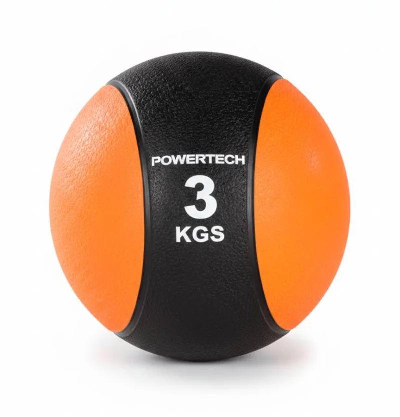 PELOTA MEDICINE BALL C/PIQUE x 3 KG. CAUCHO NEGRO Y NARANJA (PT)