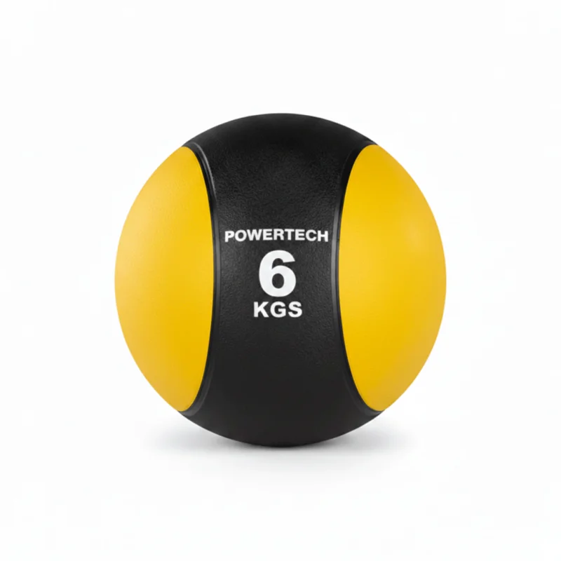 PELOTA MEDICINE BALL C/PIQUE x 6 KG. CAUCHO NEGRO Y AMARILLO (PT)